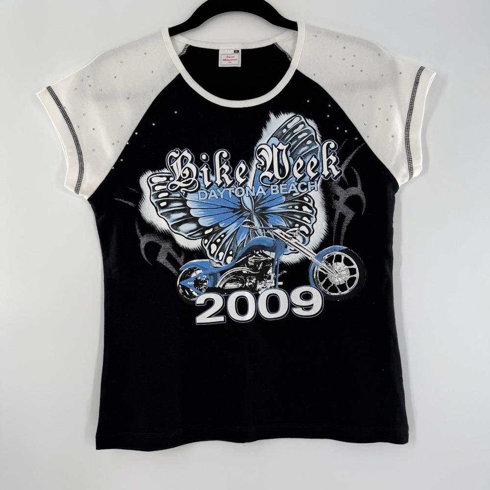Vance Bikewear Women's XL Daytona Beach Motorcycle Shirt Butterfly Rhinestone